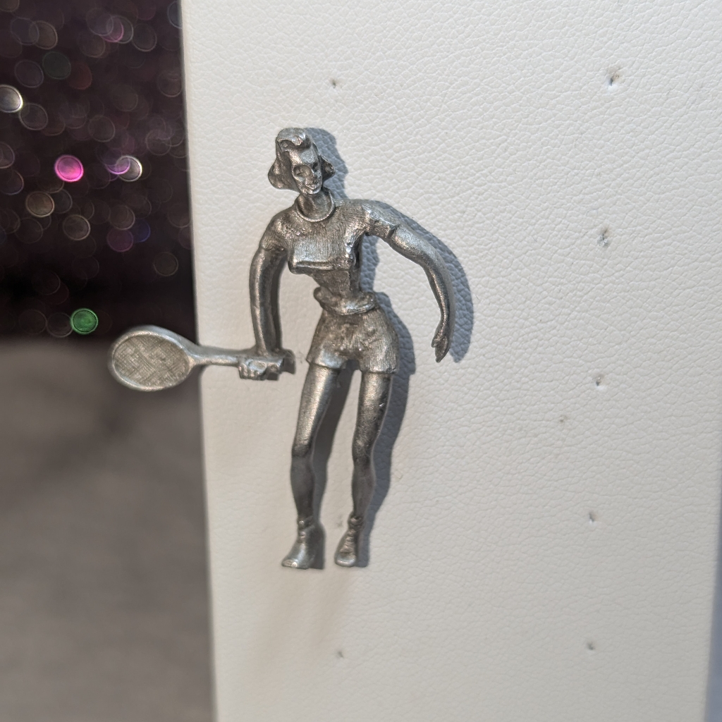 Jonette Jewelry Vintage Tennis Player Woman Lapel Pin Silver Metal Signed Jj 20$